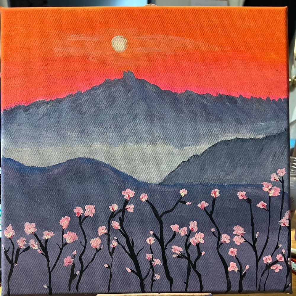 Hand painted Mountain sunset 12x12 painting